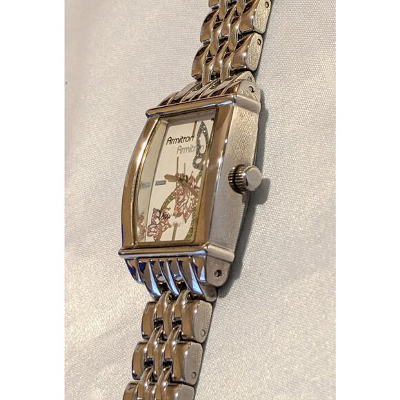Armitron Now Women's 7" Quartz Watch Silvertone Butterfly Flowers GUC - Picture 3 of 10